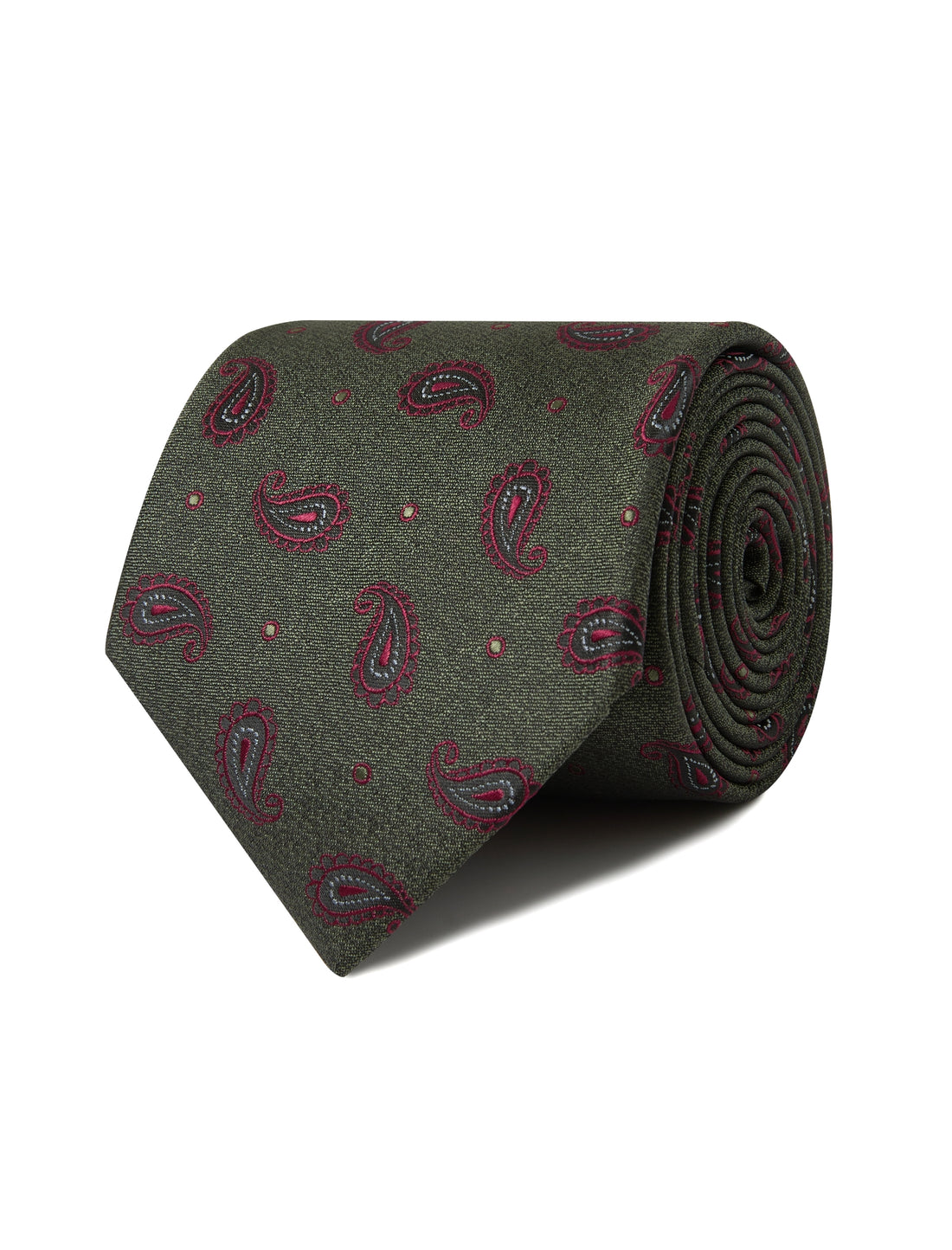 Petrucelli Paisley Necktie - brown and olive paisley detail - OTAA