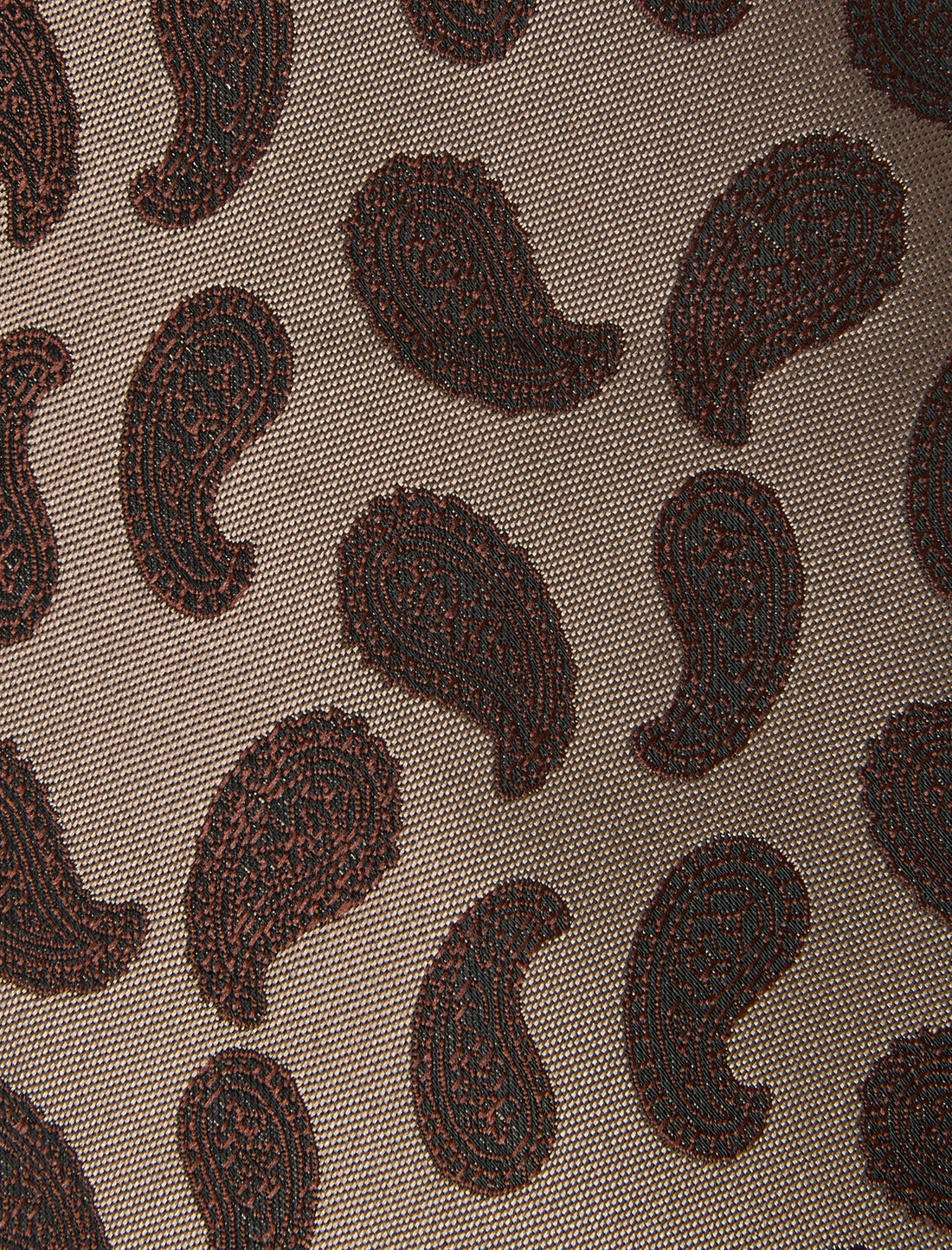 Toffee Teardrop Paisley Necktie - knotted view, light brown paisley - OTAA