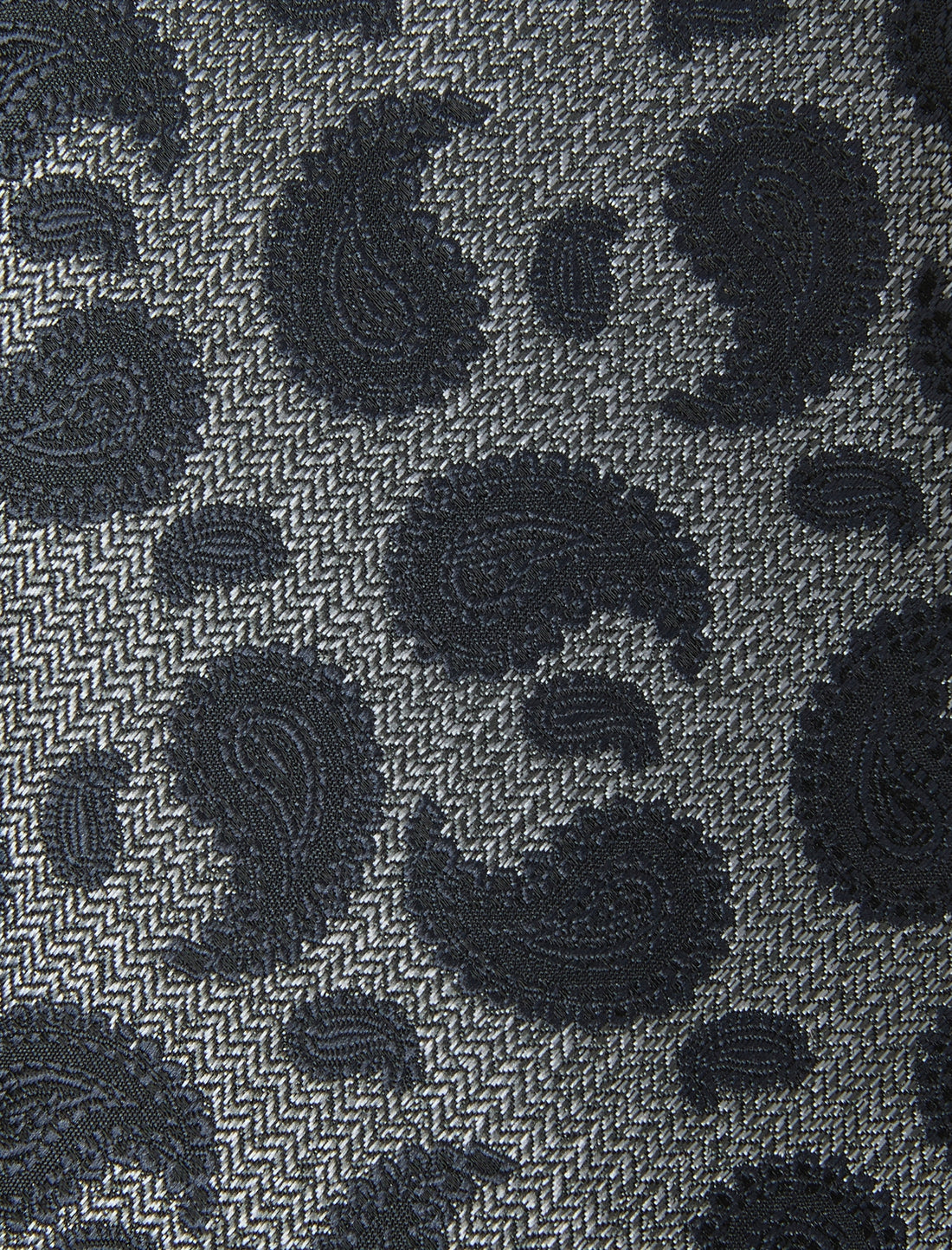 Charcoal Crossing Black Paisley Necktie - knotted view, black paisley - OTAA