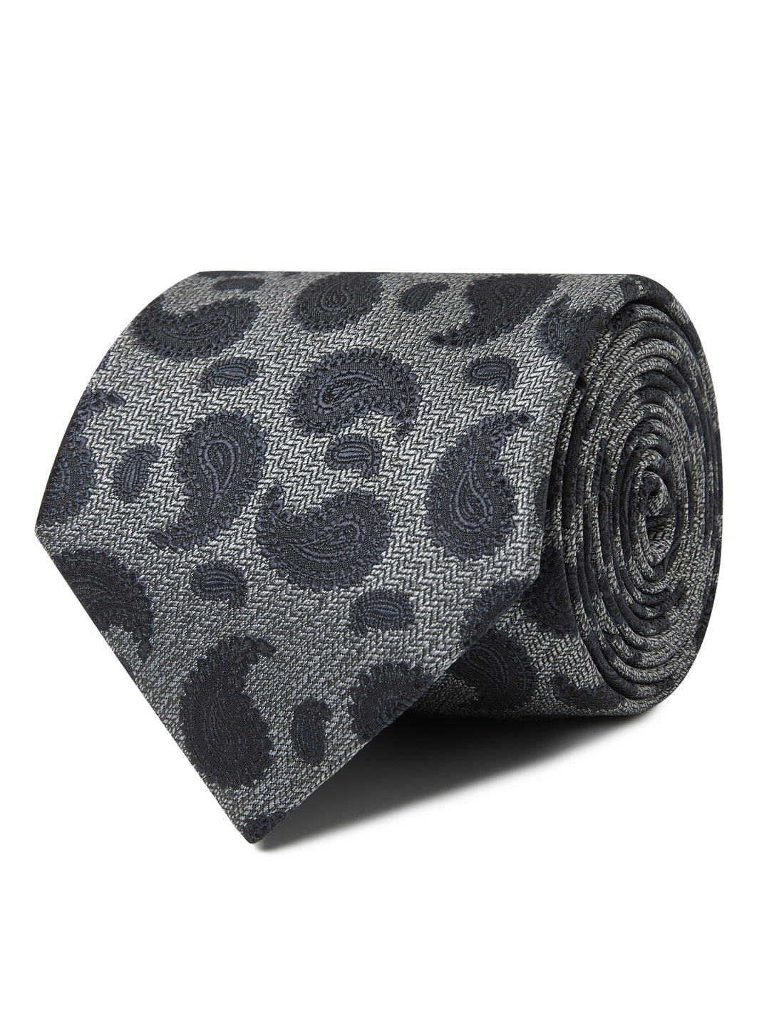Charcoal Crossing Black Paisley Necktie - black paisley detail - OTAA