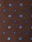 Mahogany Blue Floret Necktie - knotted view, brown and blue floral - OTAA
