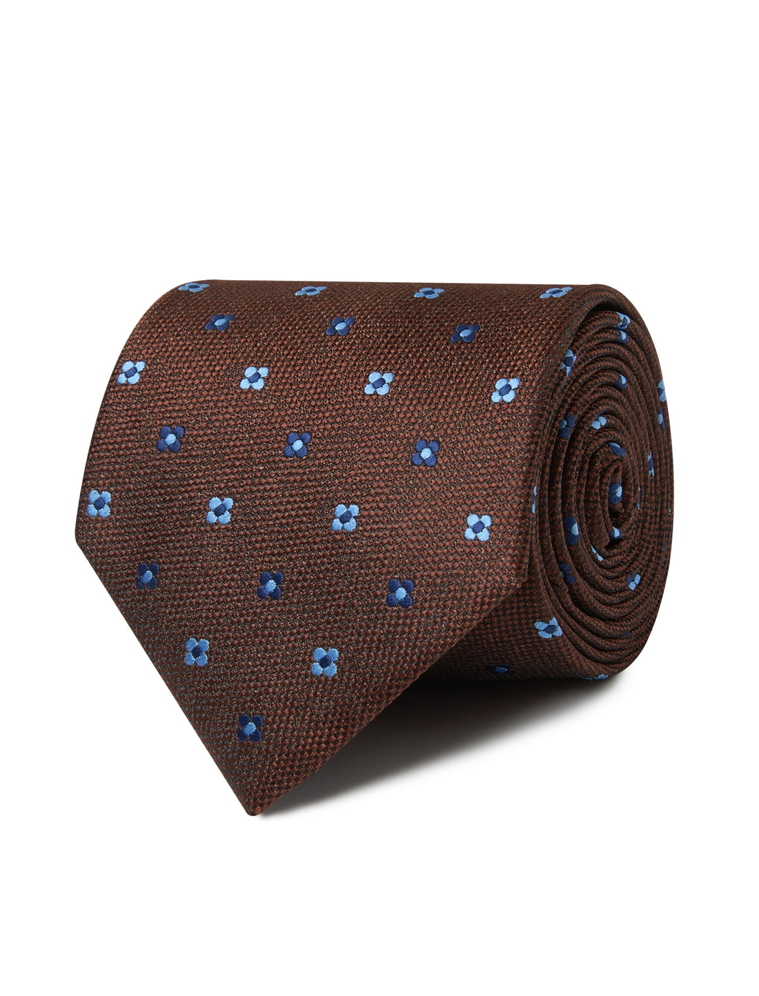 Mahogany Blue Floret Necktie - brown and blue floral detail - OTAA