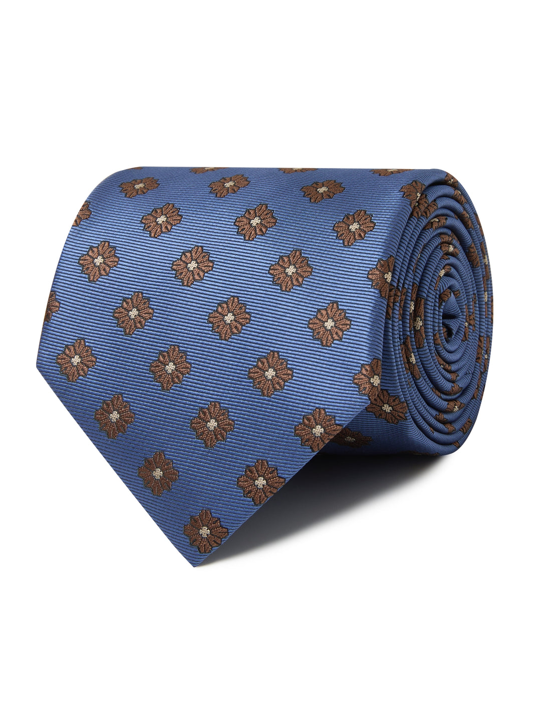 Cobalt Cocoa Flower Necktie - blue and brown floral detail - OTAA