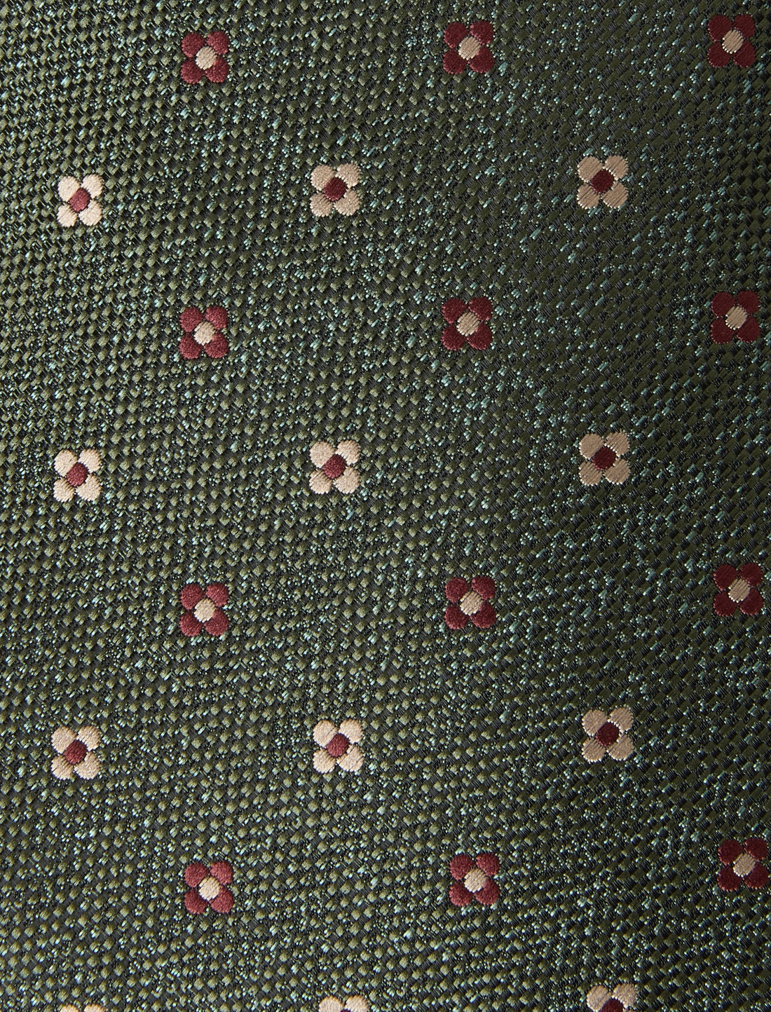 Heatherfield Floret Necktie - knotted view, cream and olive floral - OTAA