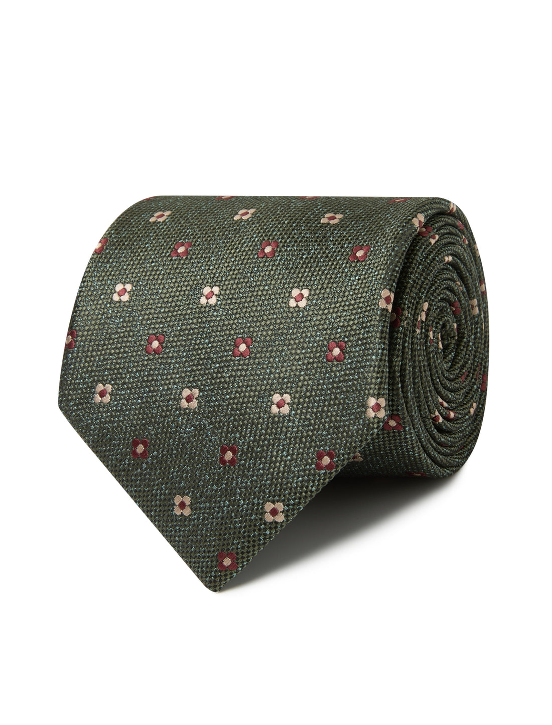 Heatherfield Floret Necktie - cream and olive floral detail - OTAA