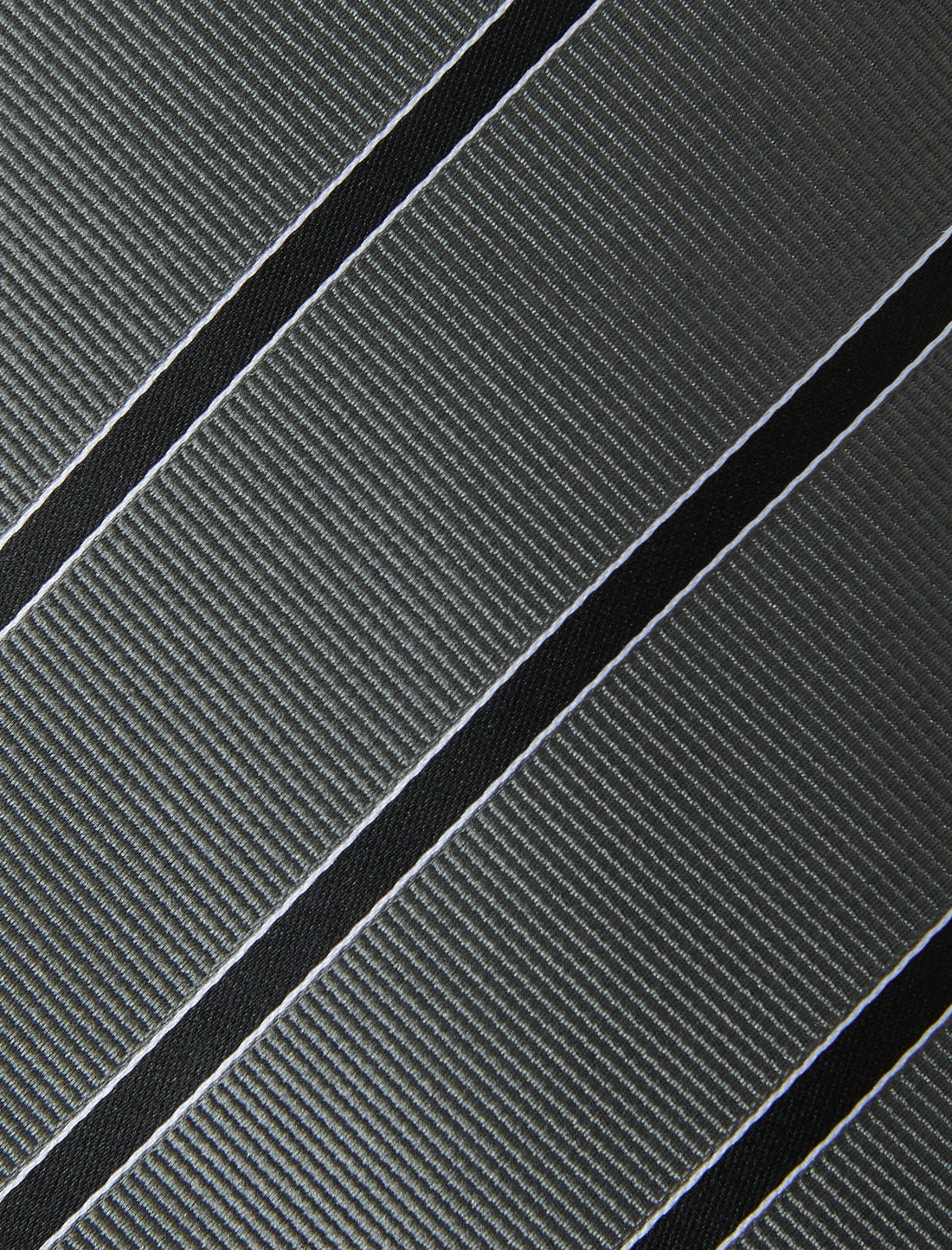 Ridgemont Slate Stripe Necktie - knotted view, grey and navy stripe - OTAA