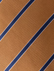 Goldfield Blue Stripe Necktie - knotted view, navy and gold stripe - OTAA
