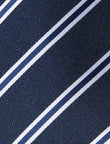 Coastline Classic Navy Twin Stripe Necktie - knotted view, navy and white stripe - OTAA