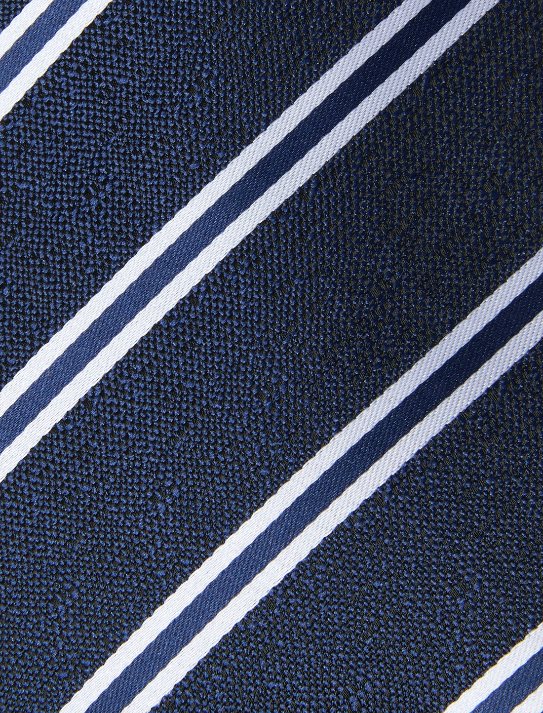 Coastline Classic Navy Twin Stripe Necktie - knotted view, navy and white stripe - OTAA