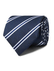 Coastline Classic Navy Twin Stripe Necktie - navy and white stripe detail - OTAA