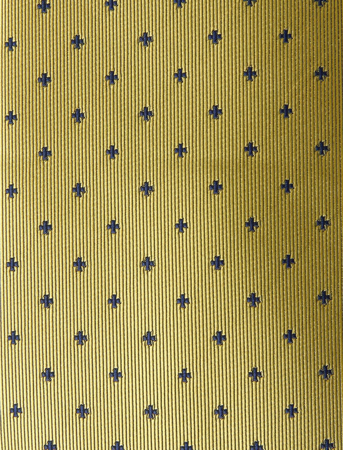 Goldcrest Field Necktie - knotted view, navy and gold pattern - OTAA
