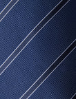 Classic Navy on Blue Stripe Necktie - knotted view, navy and blue stripe - OTAA