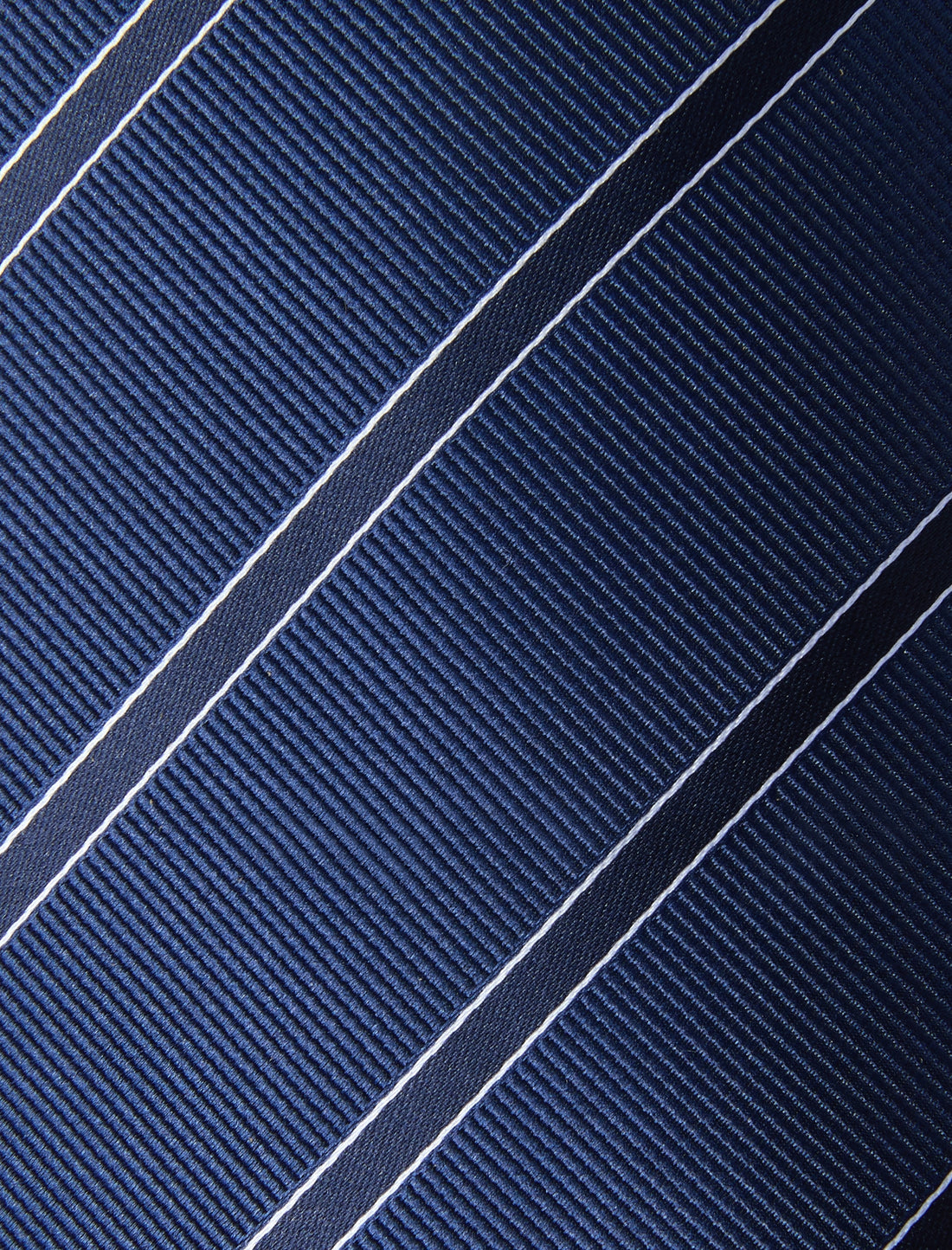 Classic Navy on Blue Stripe Necktie - knotted view, navy and blue stripe - OTAA