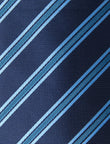 Skyway Stripe Necktie - knotted view, navy and sky blue stripe - OTAA