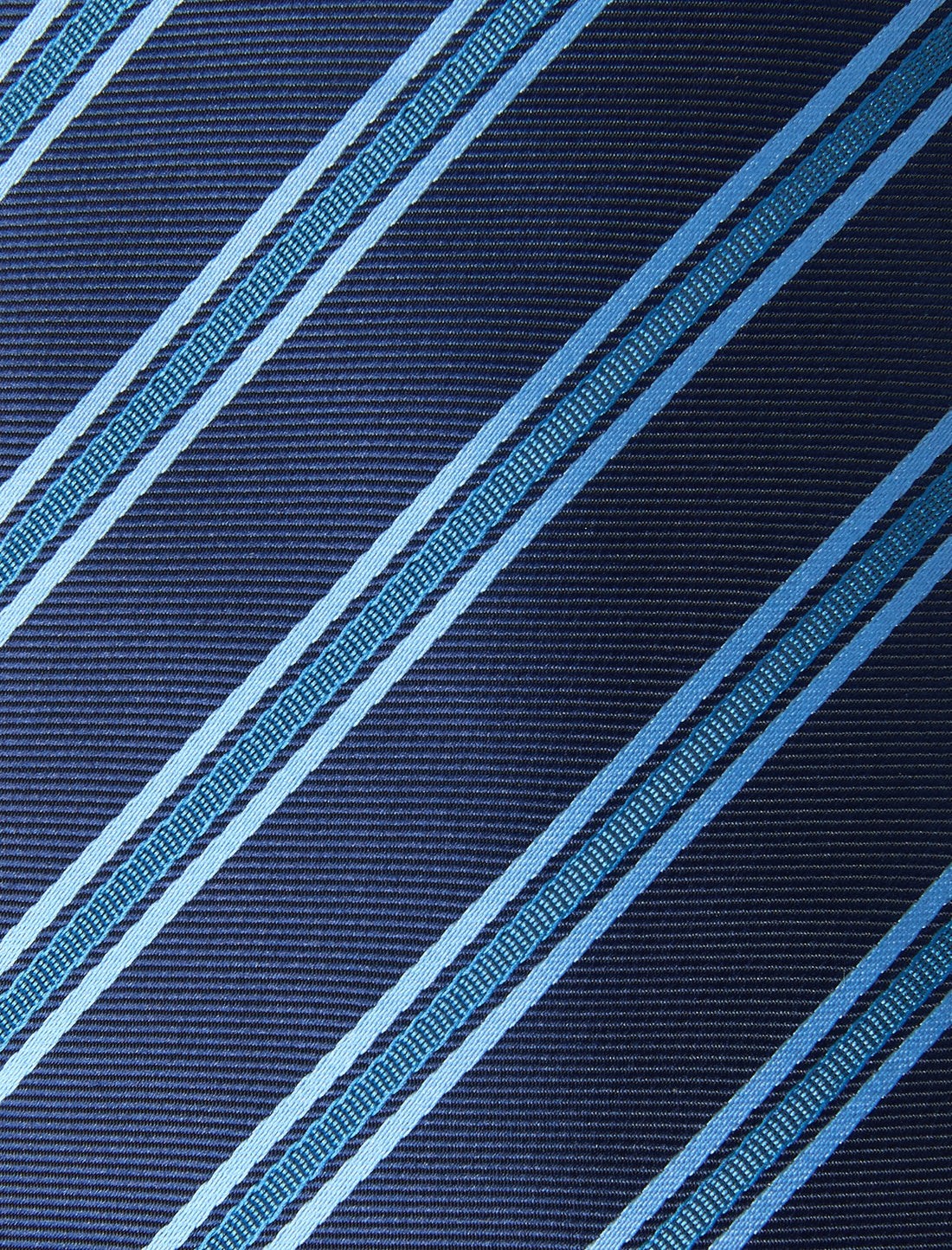 Skyway Stripe Necktie - knotted view, navy and sky blue stripe - OTAA