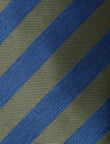 Greenvale Olive Navy Stripe Necktie - knotted view, olive and navy stripe - OTAA