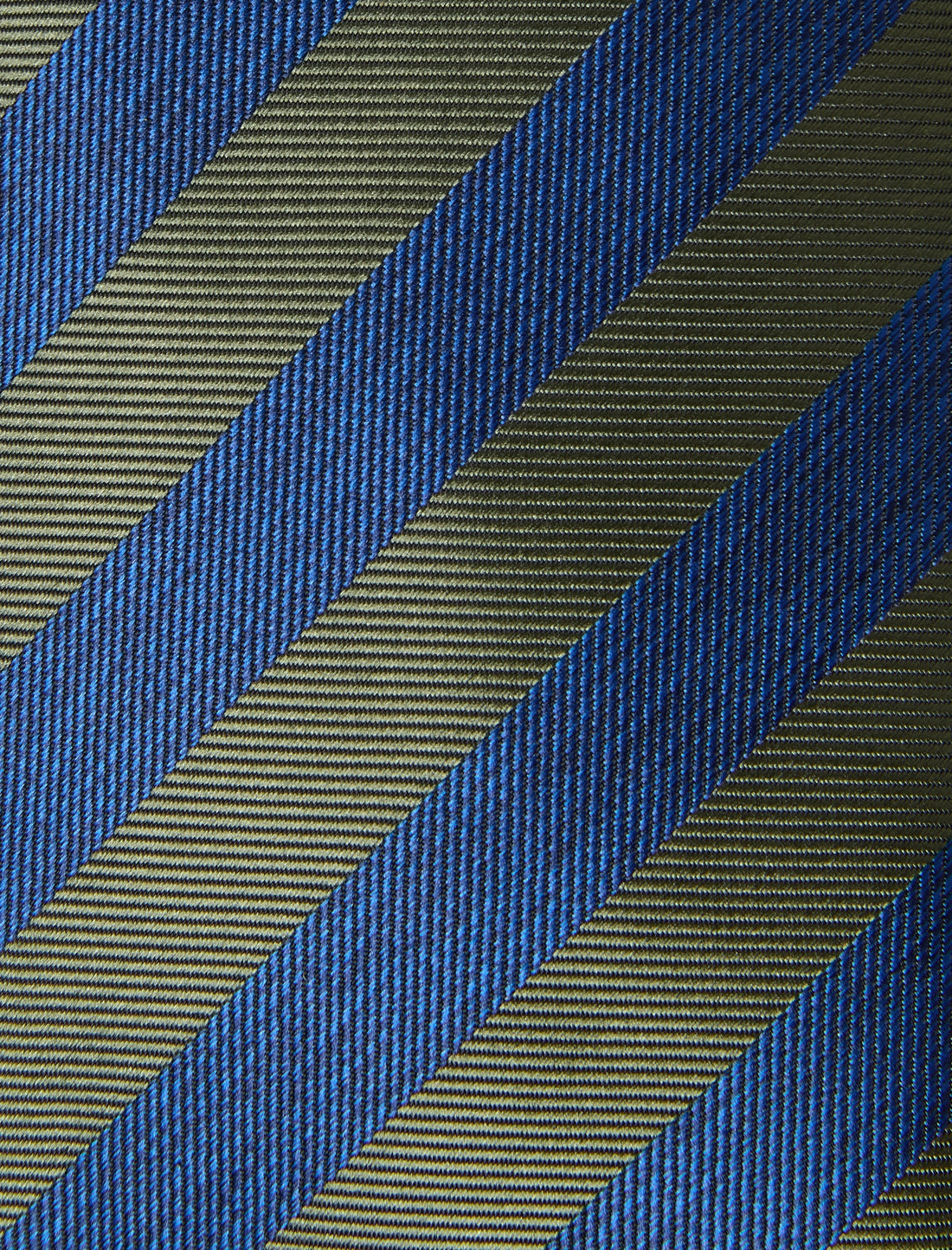 Greenvale Olive Navy Stripe Necktie - knotted view, olive and navy stripe - OTAA