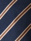 Crème Brûlée Navy Stripe Necktie - knotted view, navy and brown stripe - OTAA