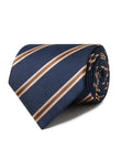 Crème Brûlée Navy Stripe Necktie - navy and brown stripe detail - OTAA