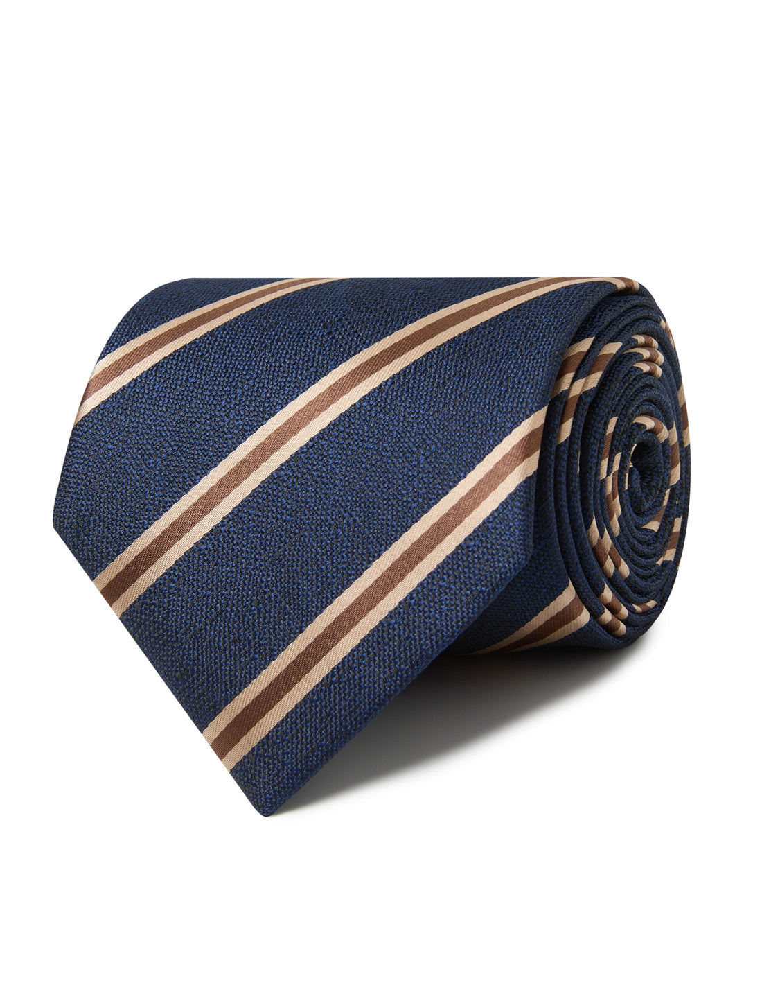 Crème Brûlée Navy Stripe Necktie - navy and brown stripe detail - OTAA