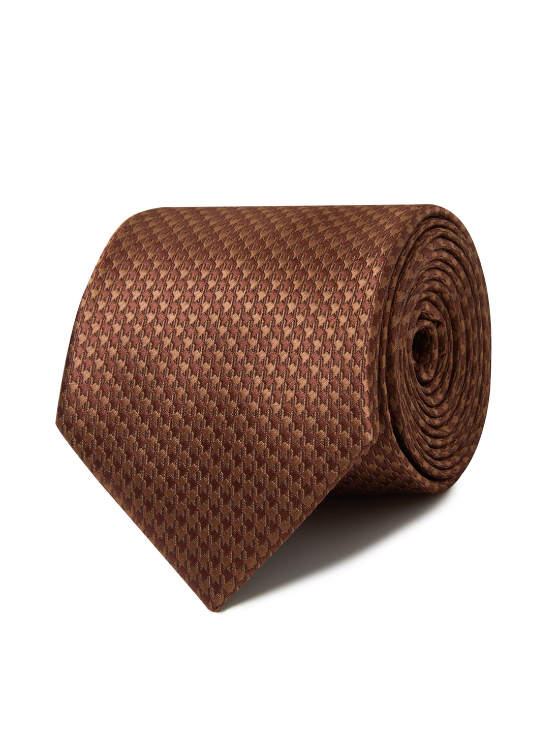 Hazelmere Cognac Houndstooth Necktie - brown houndstooth detail - OTAA