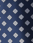 Whitfield Foulard Necktie - knotted view, navy and white foulard - OTAA