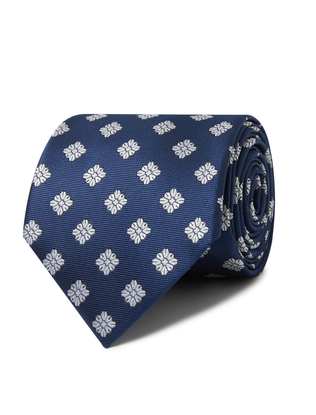 Whitfield Foulard Necktie - navy and white foulard detail - OTAA