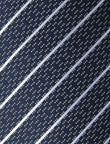 Embassy Stripe Necktie - knotted view, navy and white stripe - OTAA