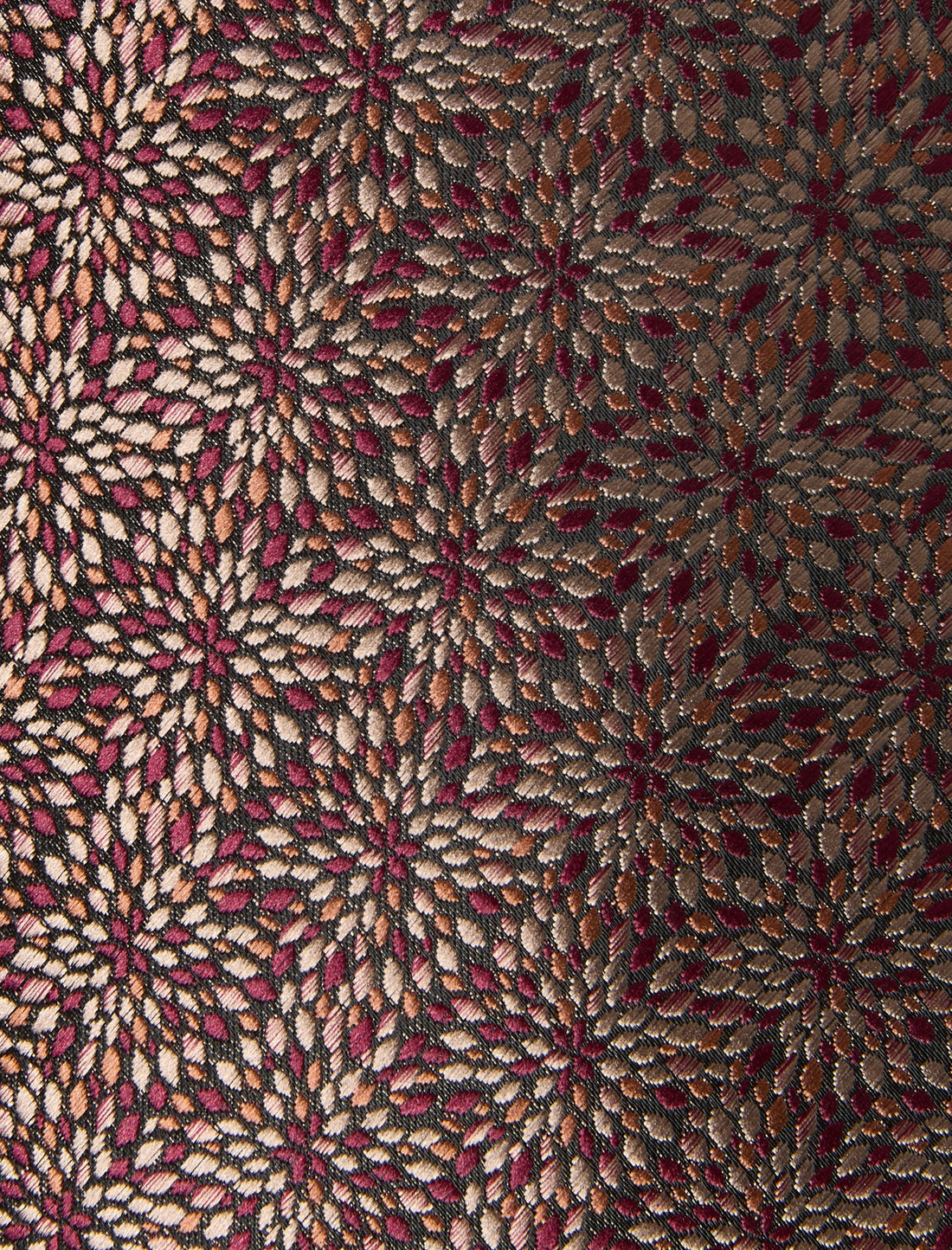 Autumn Mosaic Necktie - knotted view, burgundy and tan pattern - OTAA