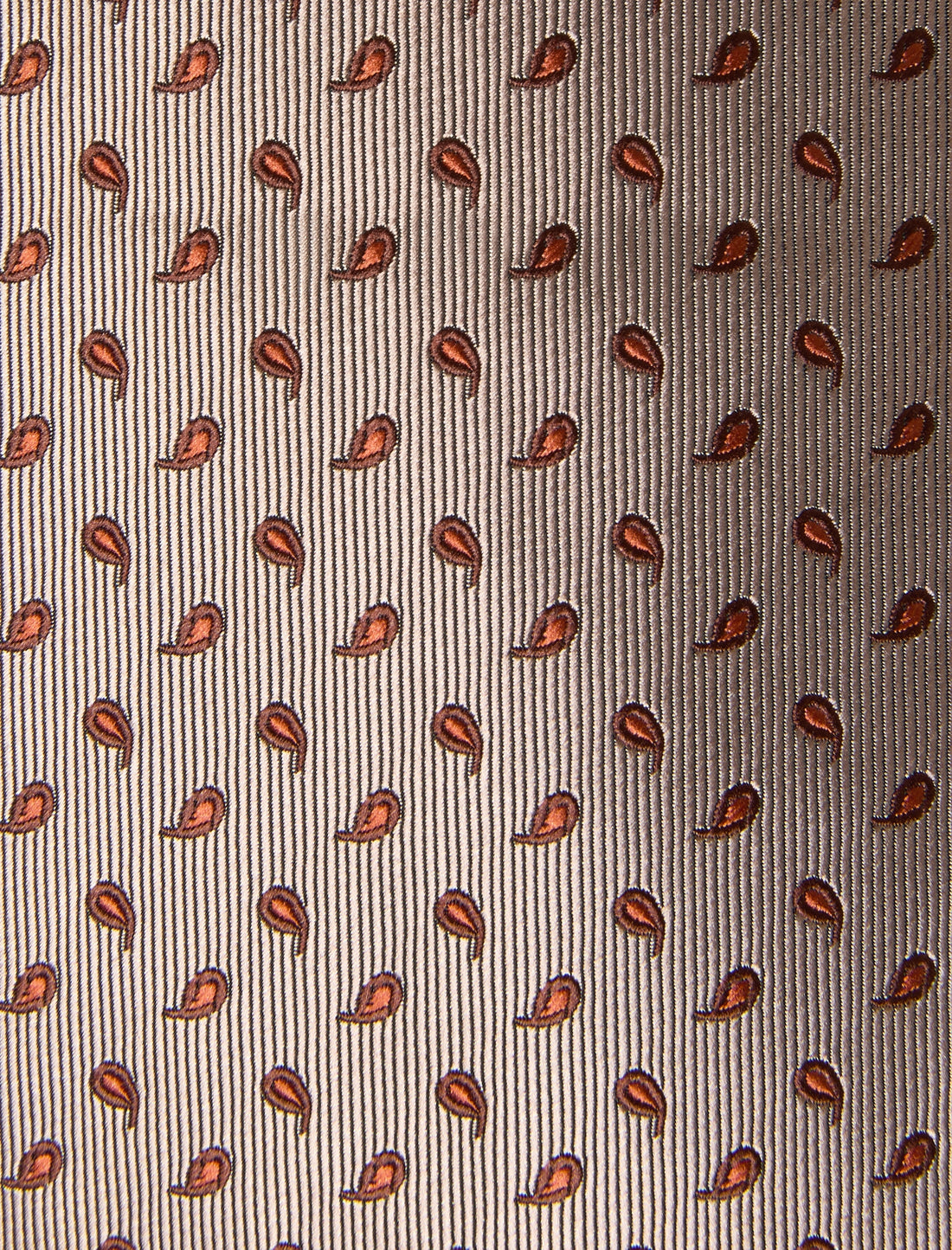 Caramel Paisley Necktie - knotted view, light brown paisley - OTAA