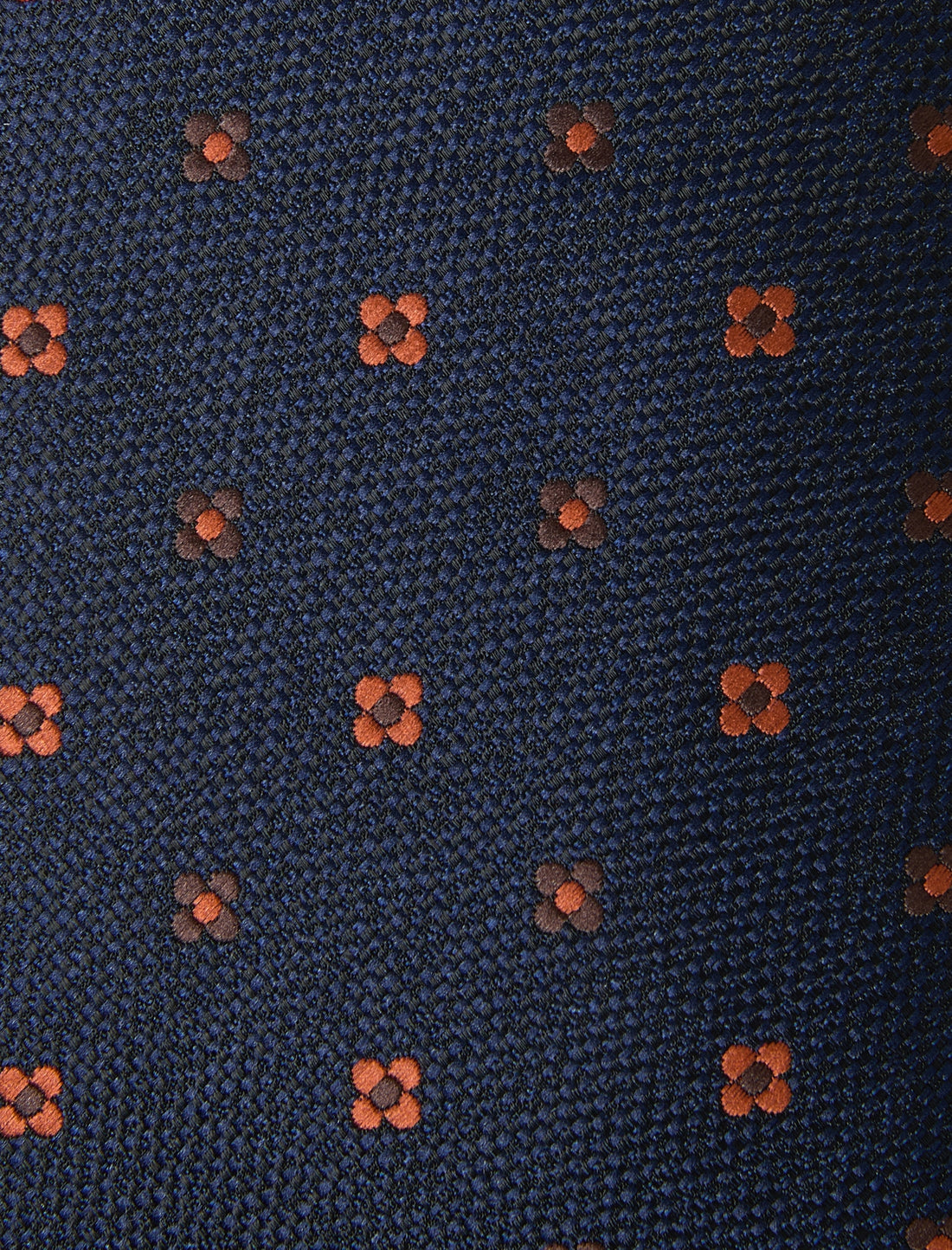 Navy Copperwood Necktie - knotted view, navy and copper floral - OTAA