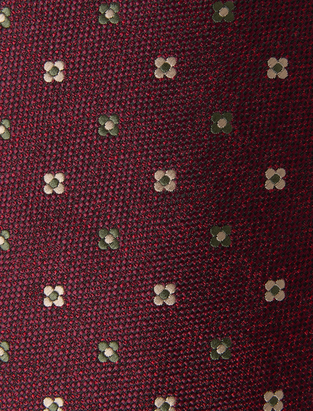 Hawthorne Claret Necktie - knotted view, burgundy floral - OTAA