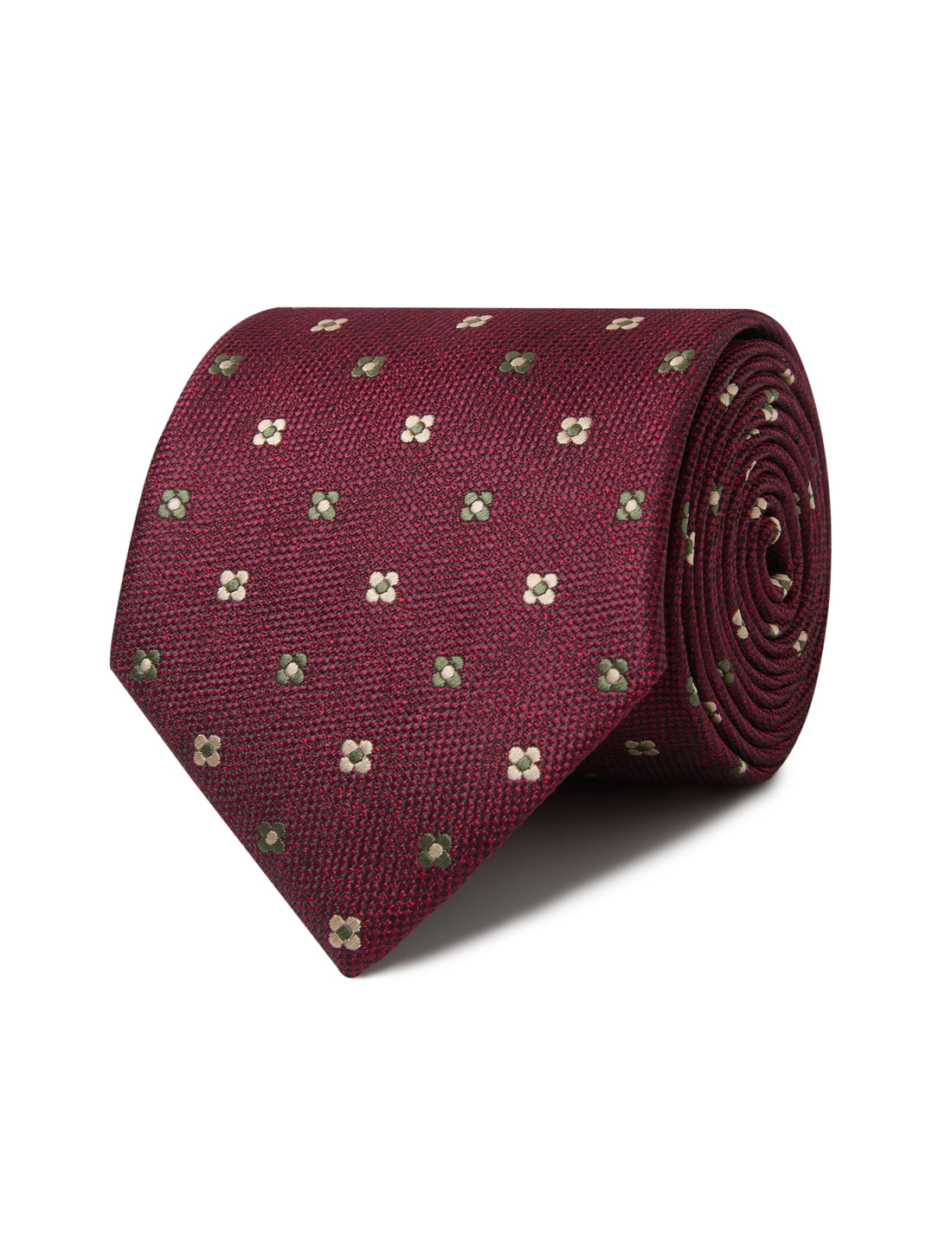 Hawthorne Claret Necktie - burgundy and olive floral detail - OTAA