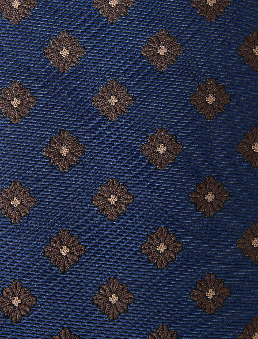 Leatherwood Crest Necktie - knotted view, brown floral - OTAA