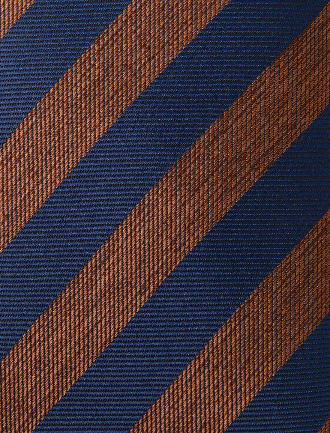 Carrington Copper Navy Stripe Necktie - knotted view, navy and copper stripe - OTAA