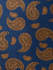 Amber Navy Foulard Necktie - knotted view, navy and amber foulard - OTAA