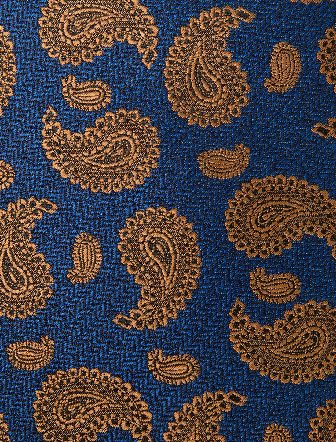 Amber Navy Foulard Necktie - knotted view, navy and amber foulard - OTAA