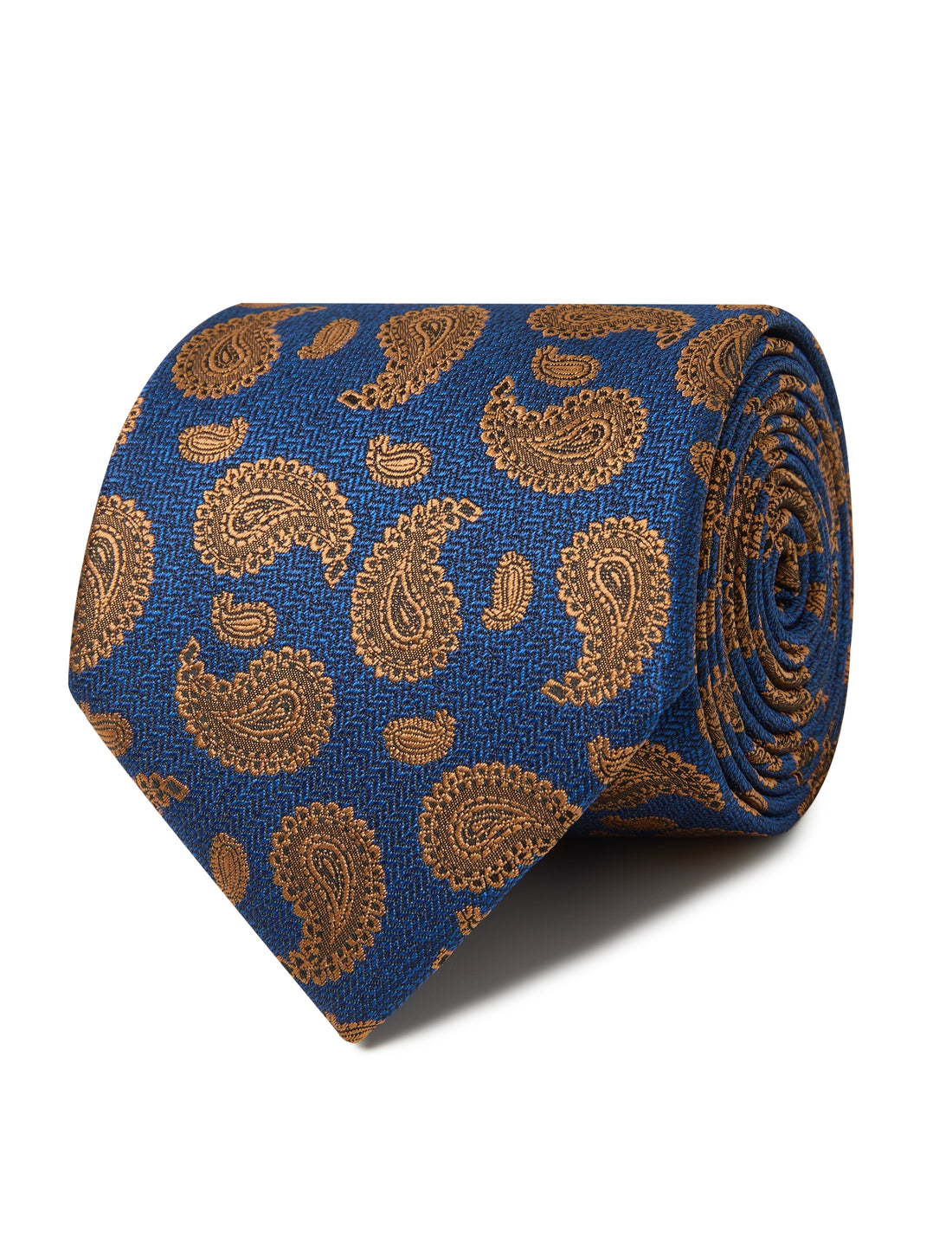 Amber Navy Foulard Necktie - navy and amber foulard detail - OTAA