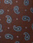Cinder Paisley Necktie - knotted view, brown and blue paisley - OTAA