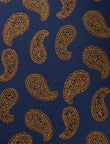 Saffron Navy Paisley Necktie - knotted view, navy and yellow paisley - OTAA