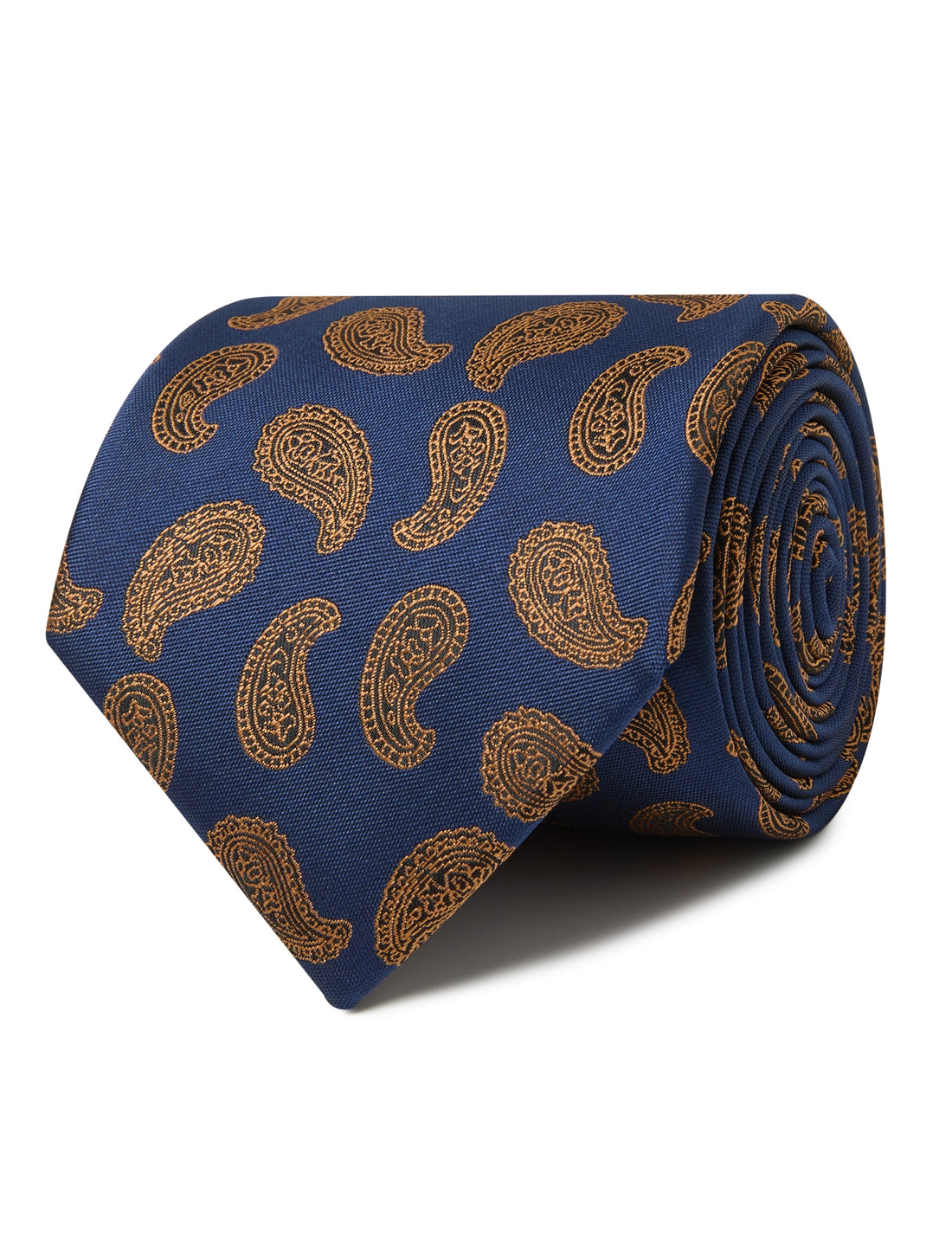 Saffron Navy Paisley Necktie - navy and yellow paisley detail - OTAA