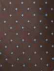Cocoa Cross Necktie - knotted view, brown cross motif - OTAA