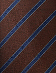 Mahogany Mariner Necktie - knotted view, brown and navy stripe - OTAA