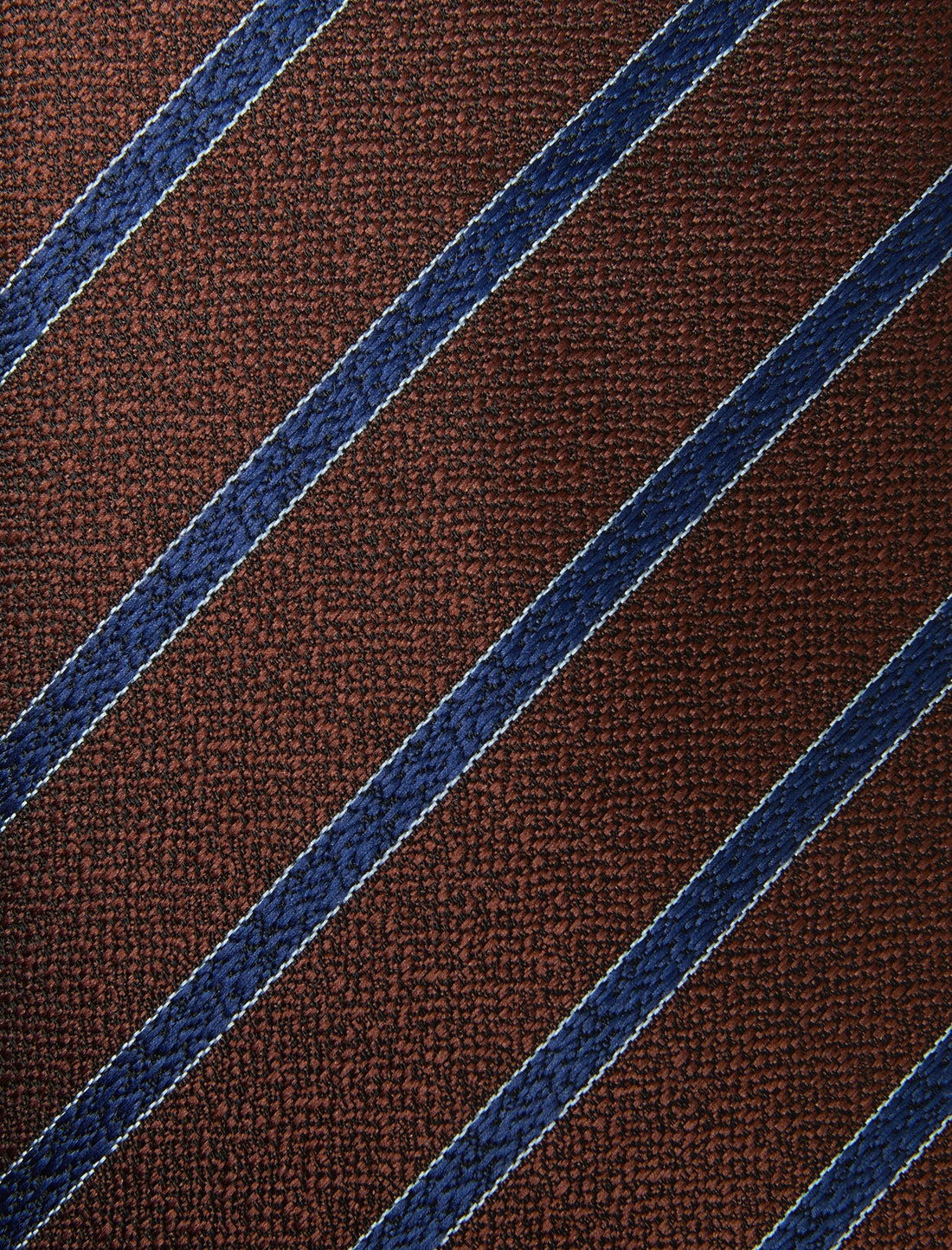 Mahogany Mariner Necktie - knotted view, brown and navy stripe - OTAA