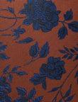 Foxglove Rose Necktie - knotted view, navy and copper floral - OTAA