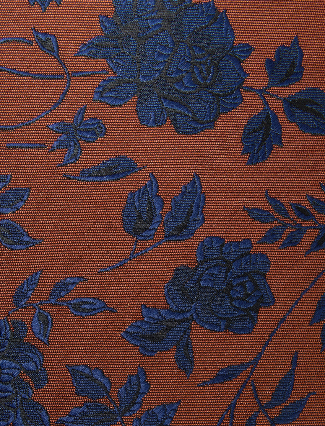Foxglove Rose Necktie - knotted view, navy and copper floral - OTAA