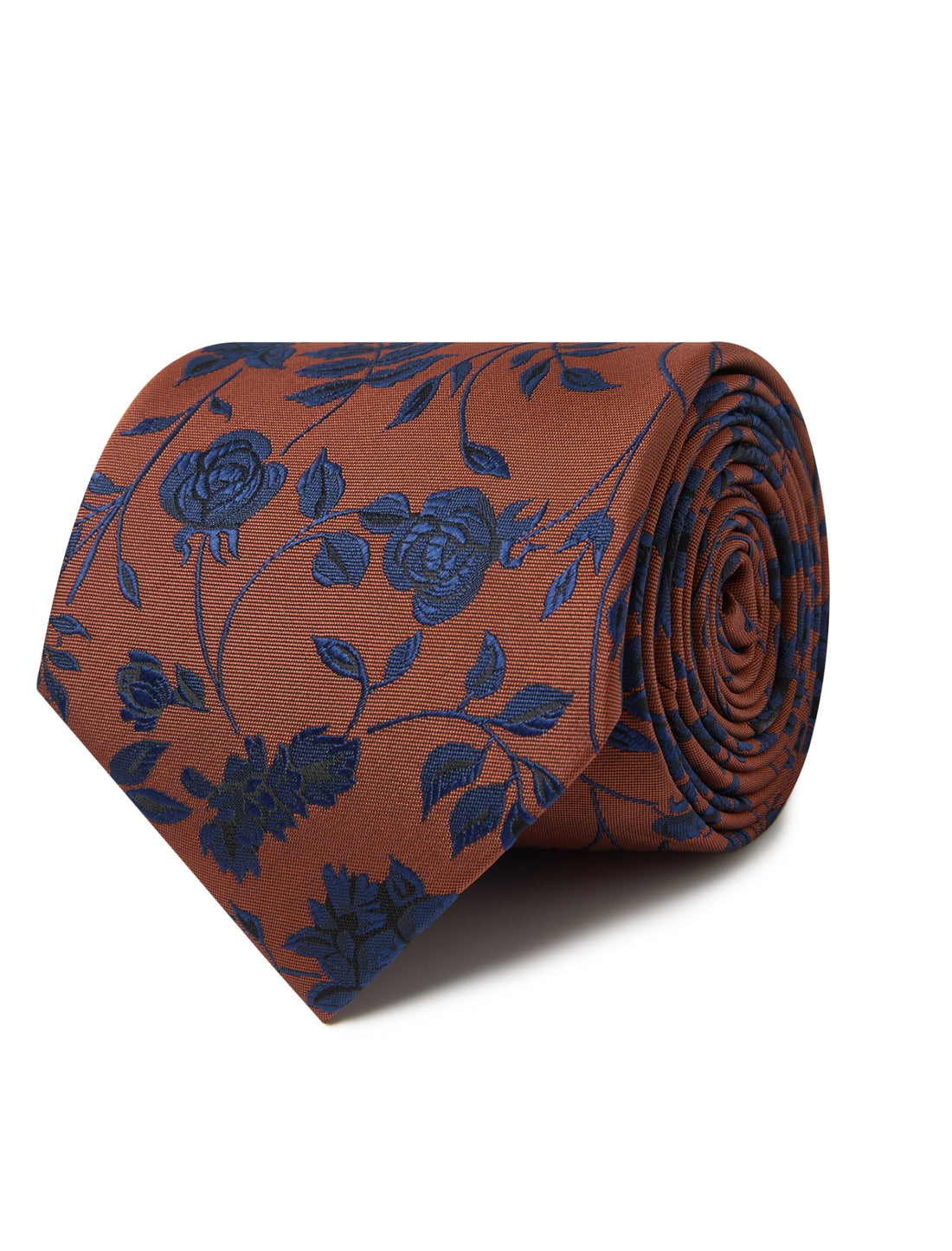 Foxglove Rose Necktie - navy and copper floral detail - OTAA