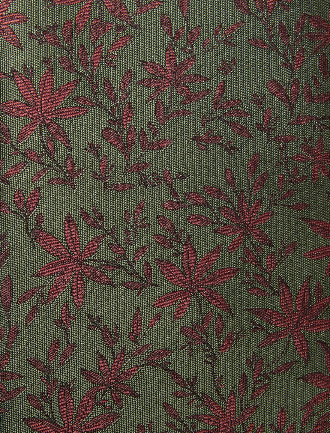 Bracken Brown Leaves Necktie - knotted view, brown leaf motif - OTAA