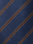 Pennant Brown Necktie - knotted view, brown and navy stripe - OTAA