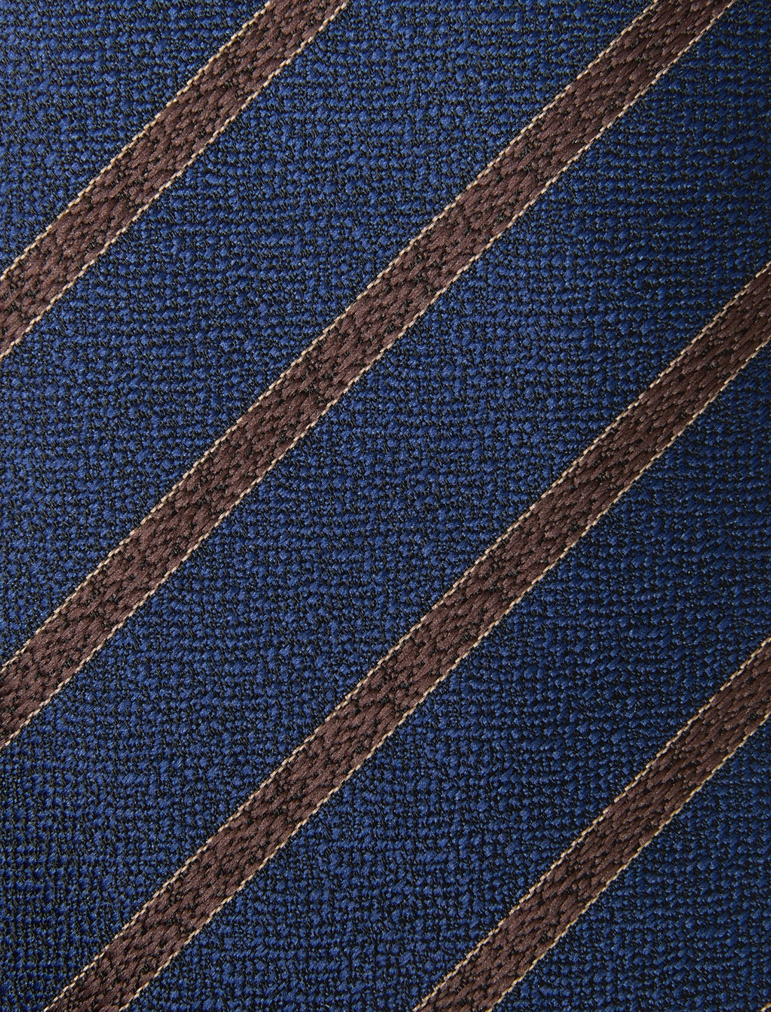 Pennant Brown Necktie - knotted view, brown and navy stripe - OTAA